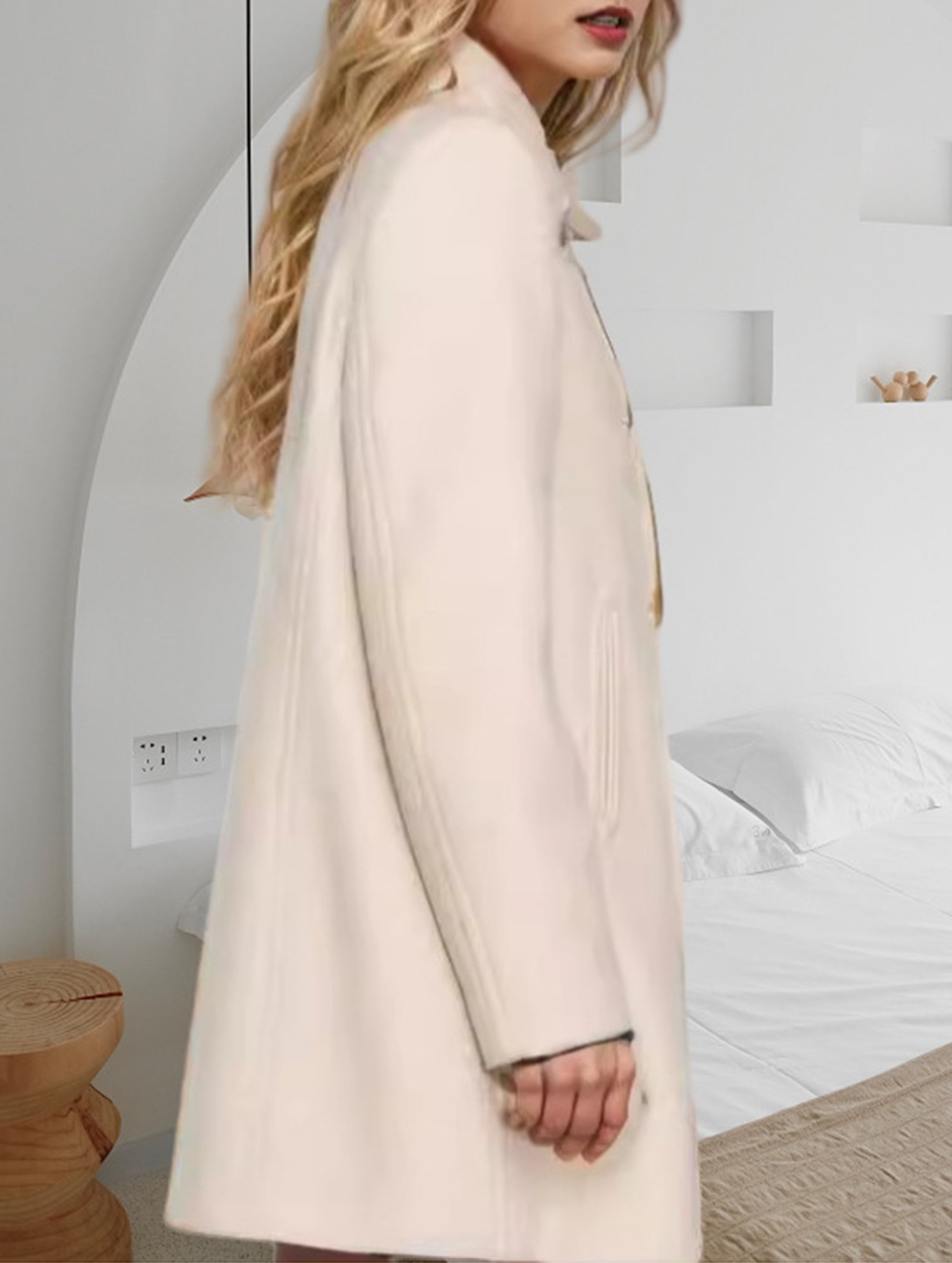 Solid color slim fit mid-length stand collar coat