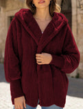 Loose-fitting solid color long-sleeved hooded jacket