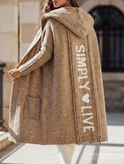 Collared hooded loose knit cardigan