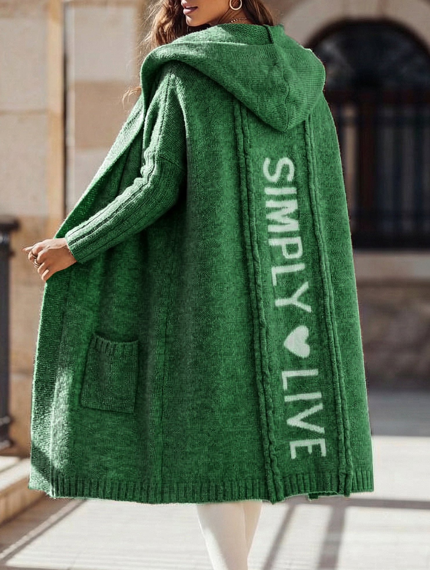 Collared hooded loose knit cardigan