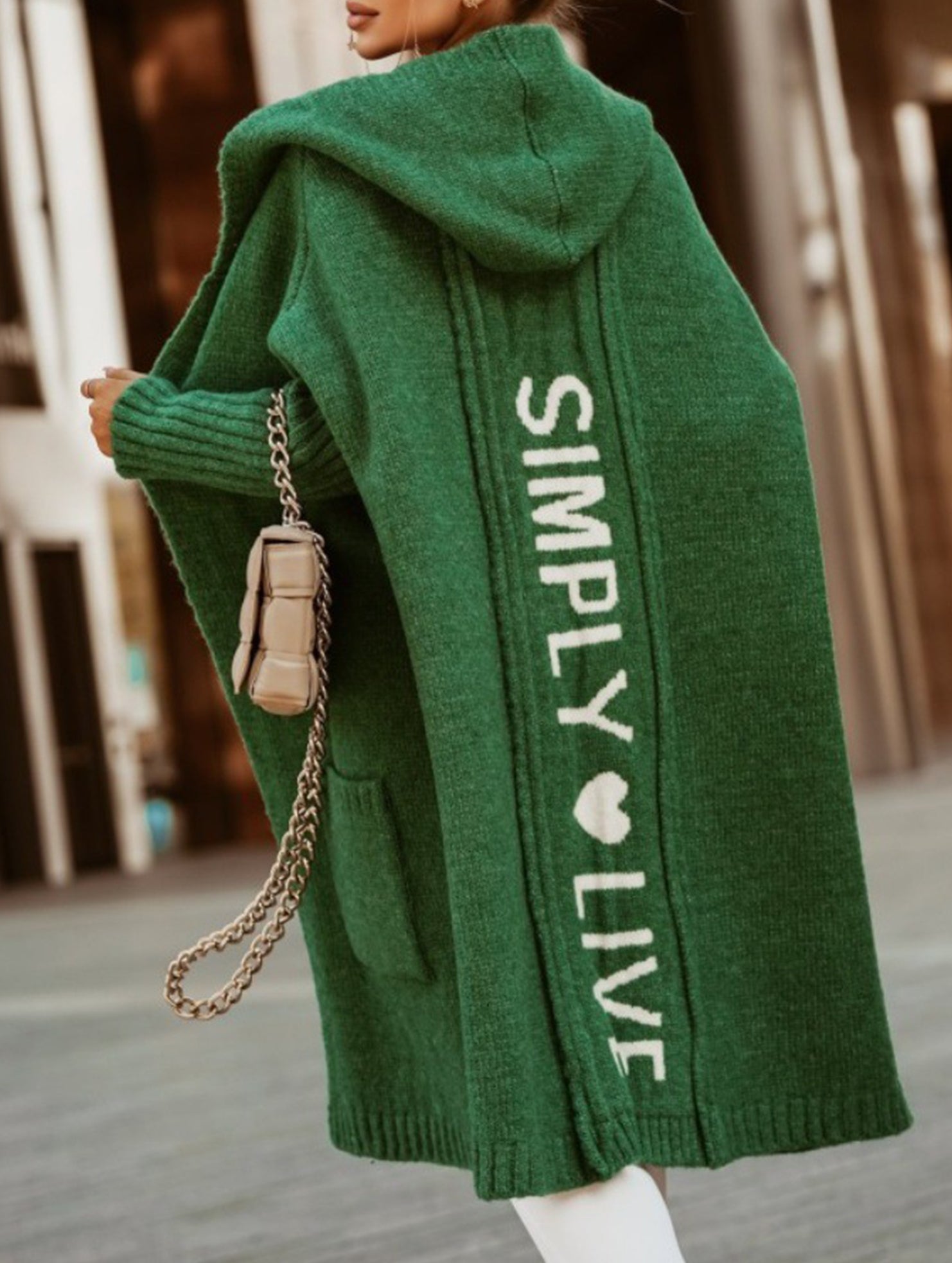 Collared hooded loose knit cardigan