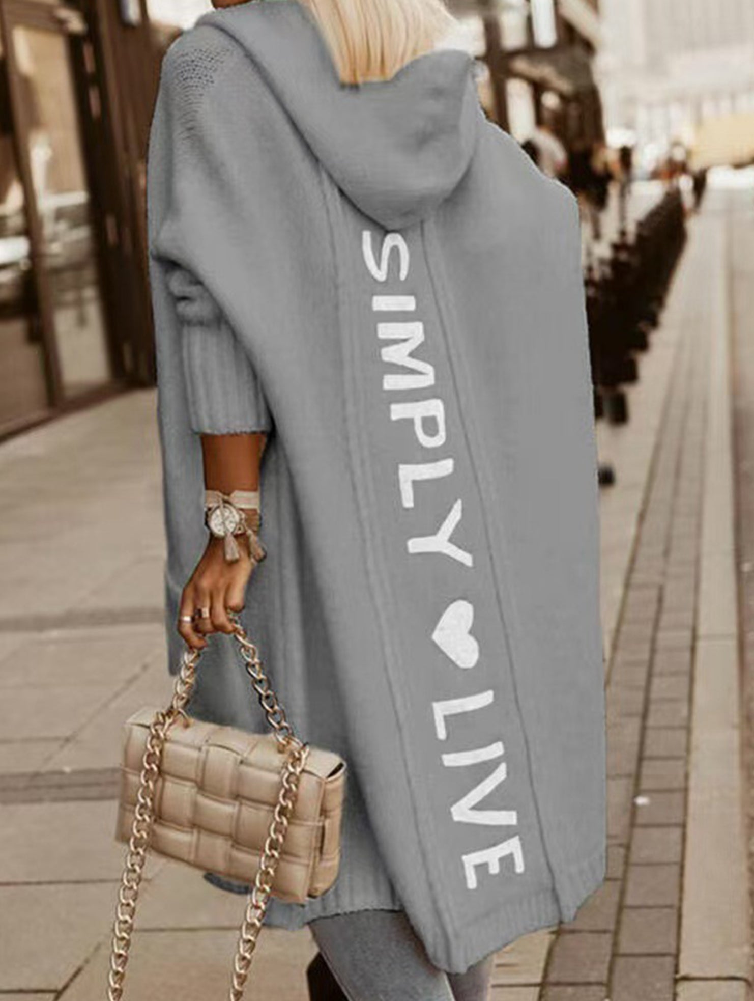 Collared hooded loose knit cardigan