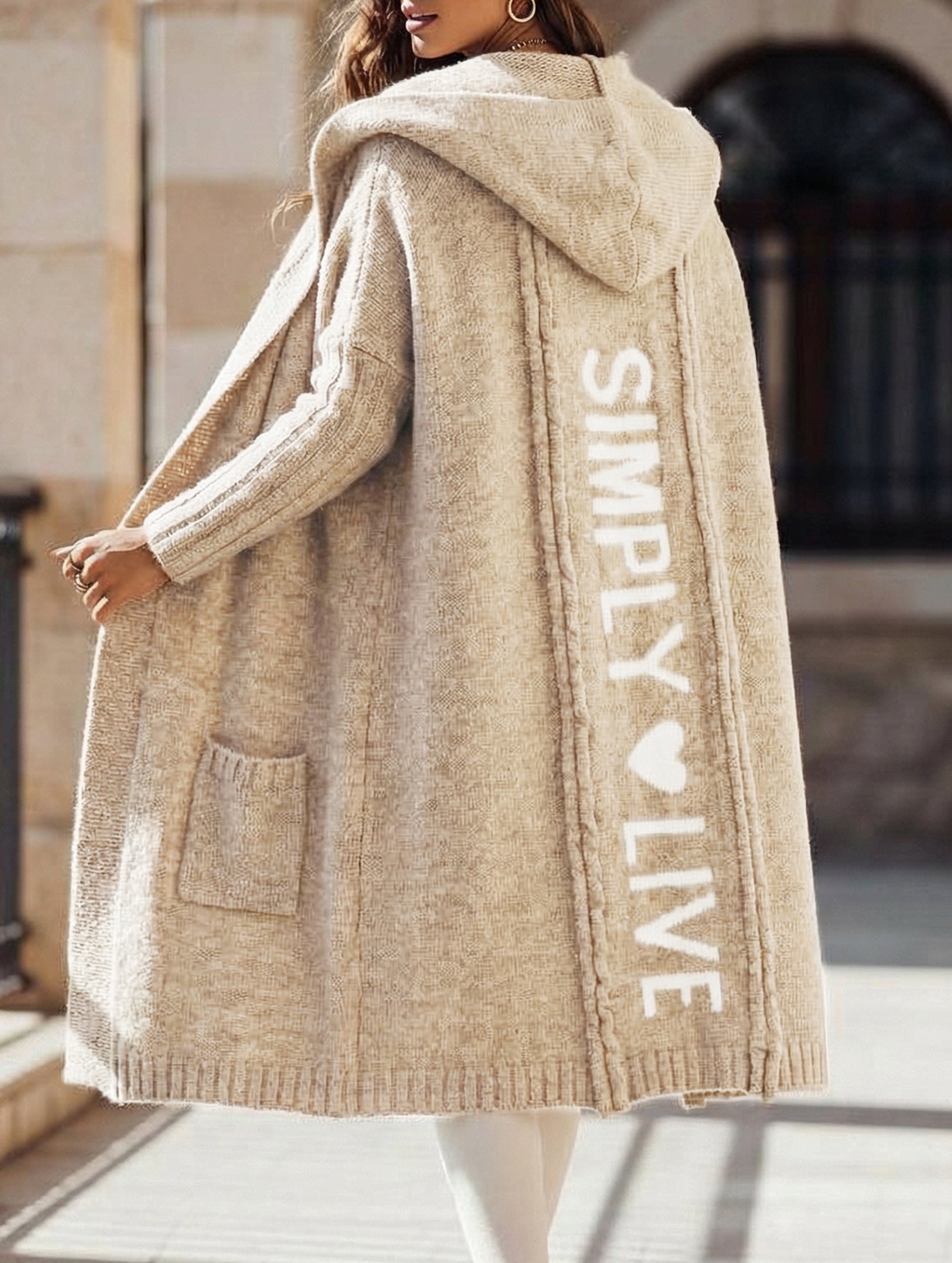 Collared hooded loose knit cardigan