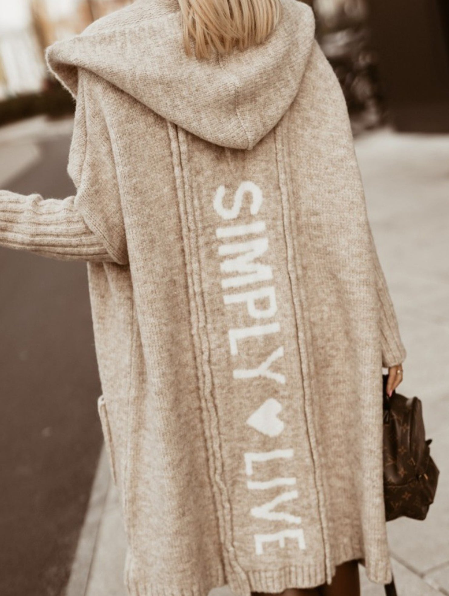 Collared hooded loose knit cardigan