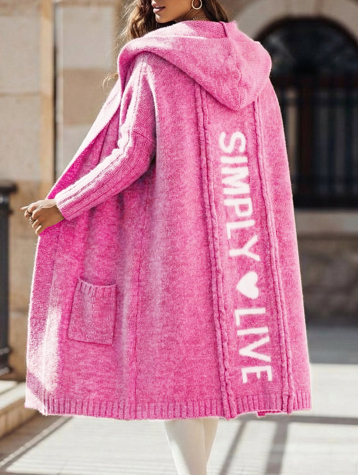 Collared hooded loose knit cardigan