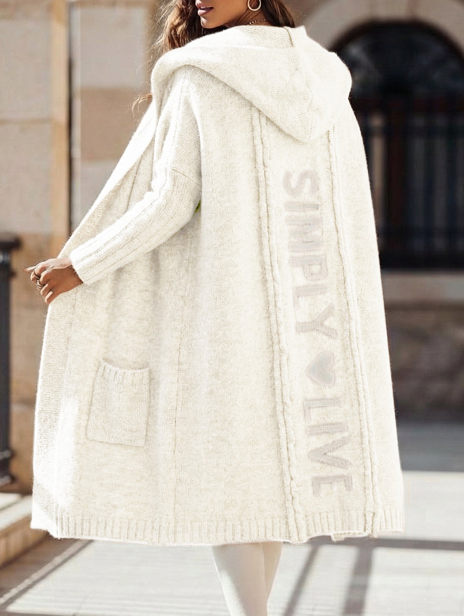 Collared hooded loose knit cardigan