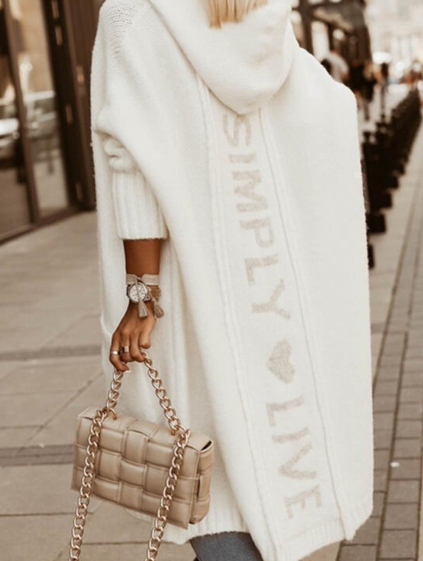 Collared hooded loose knit cardigan