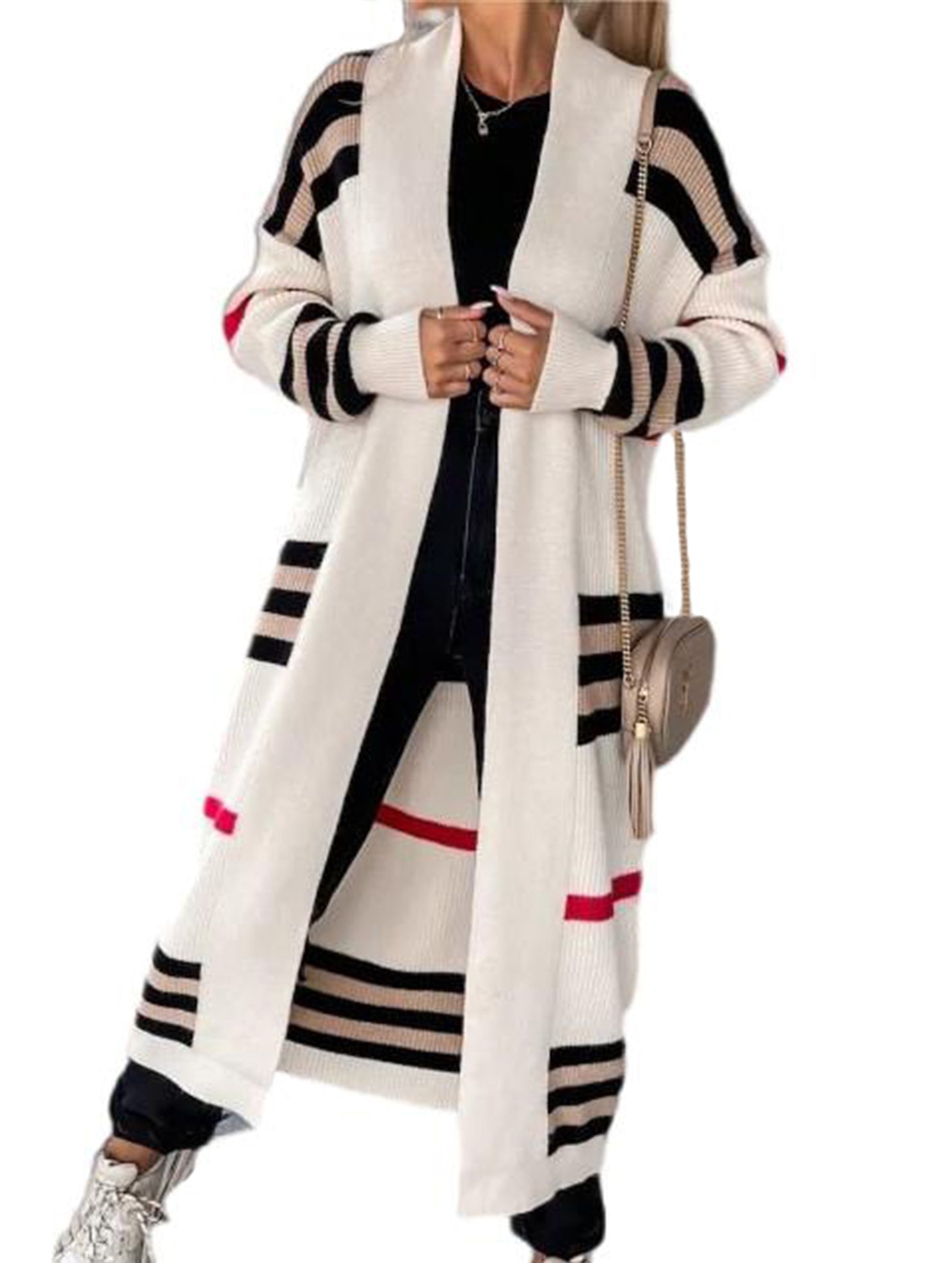 Casual long striped knit sweater