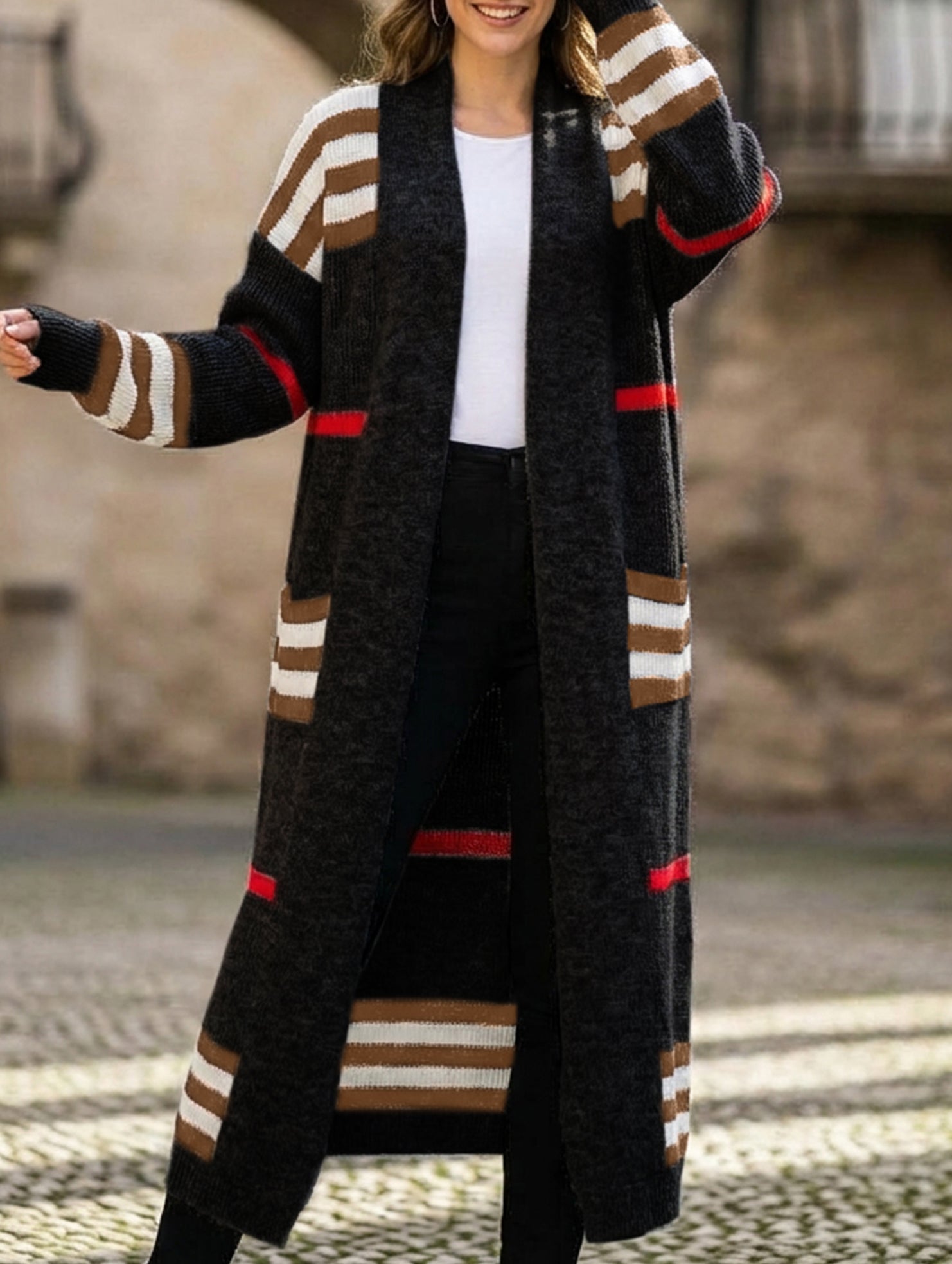 Casual long striped knit sweater