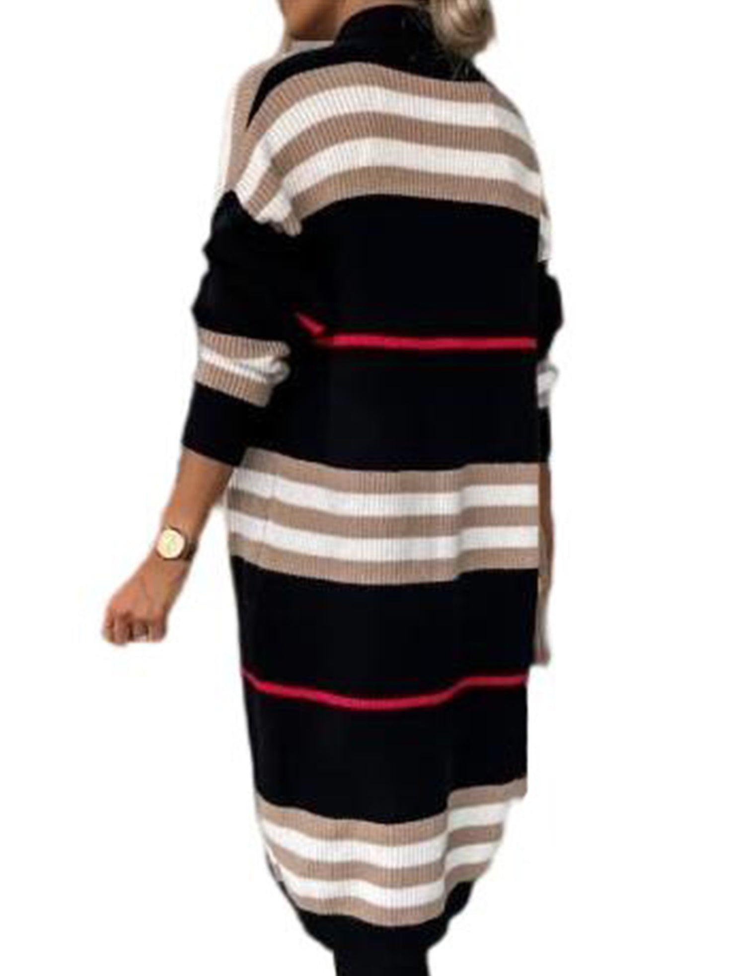 Casual long striped knit sweater