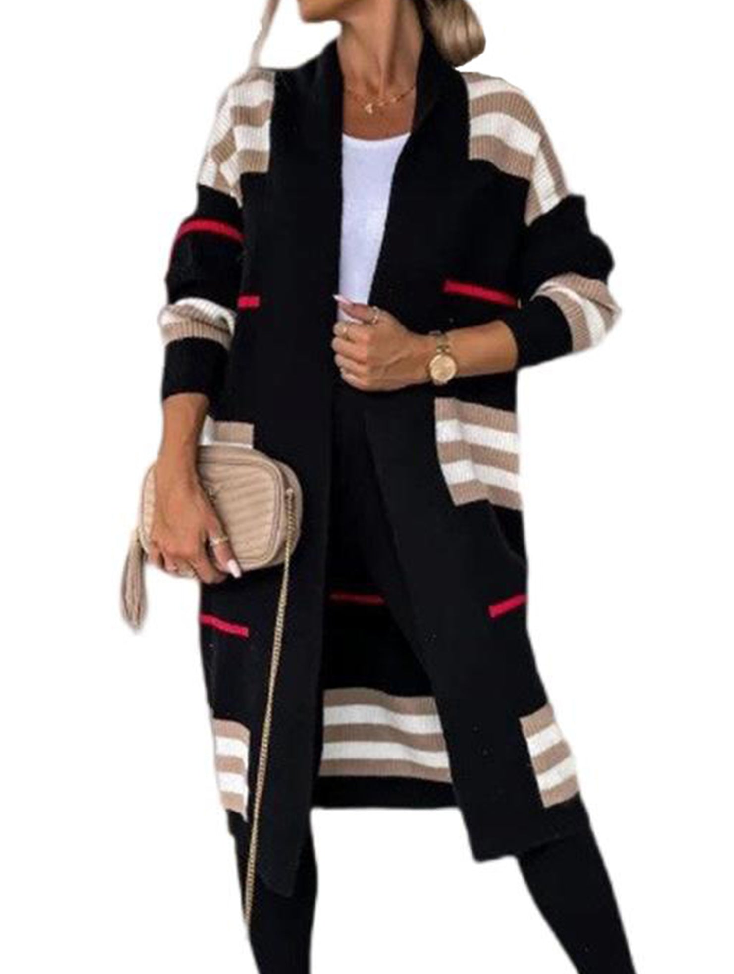 Casual long striped knit sweater