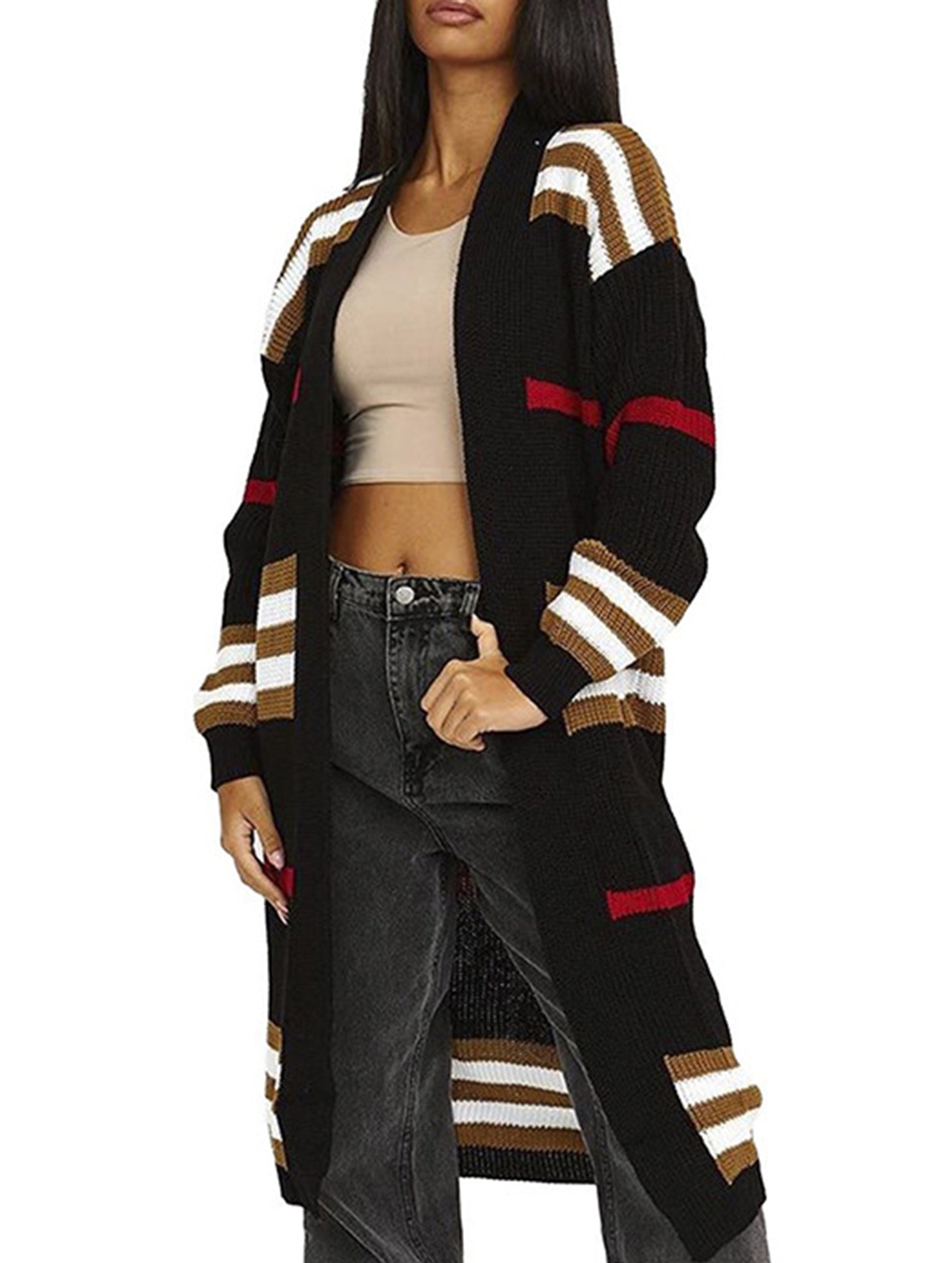 Casual long striped knit sweater