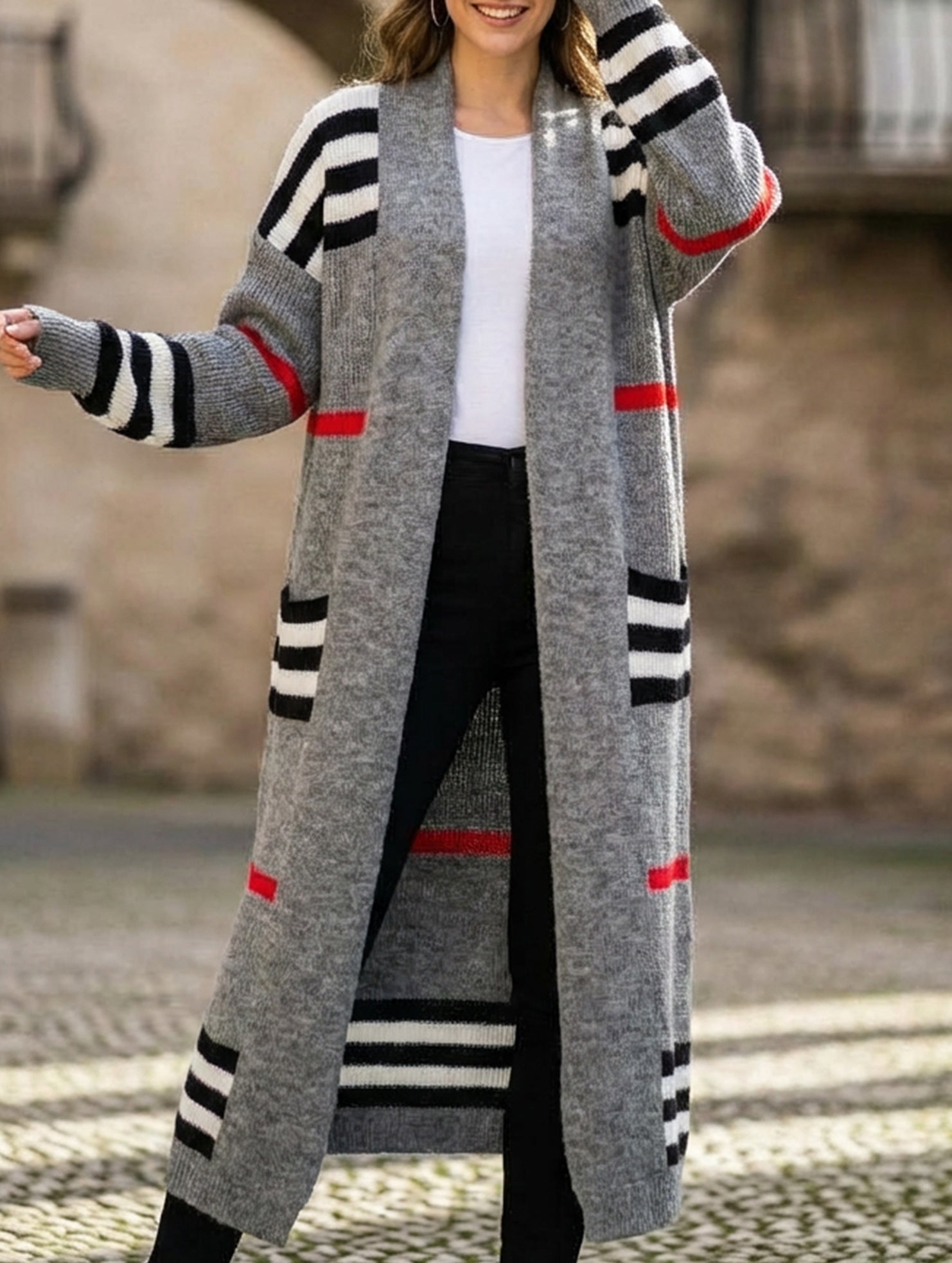 Casual long striped knit sweater