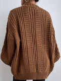 Retro loose cable knit lantern sleeve cardigan