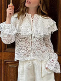 Lace sheer double-layered ruffle collar shirt