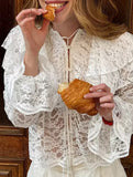 Lace sheer double-layered ruffle collar shirt