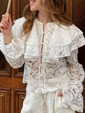 Lace sheer double-layered ruffle collar shirt