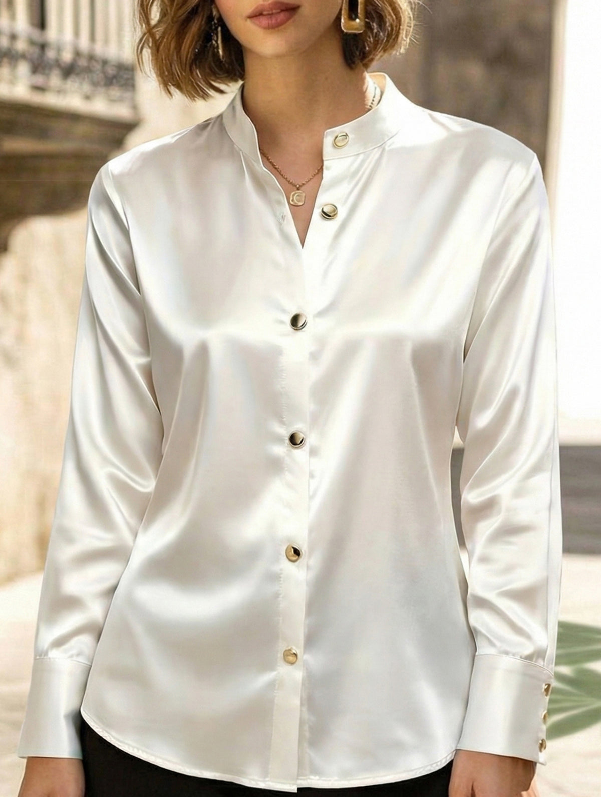 Casual stand-up collar top/shirt_CWOCAL01496