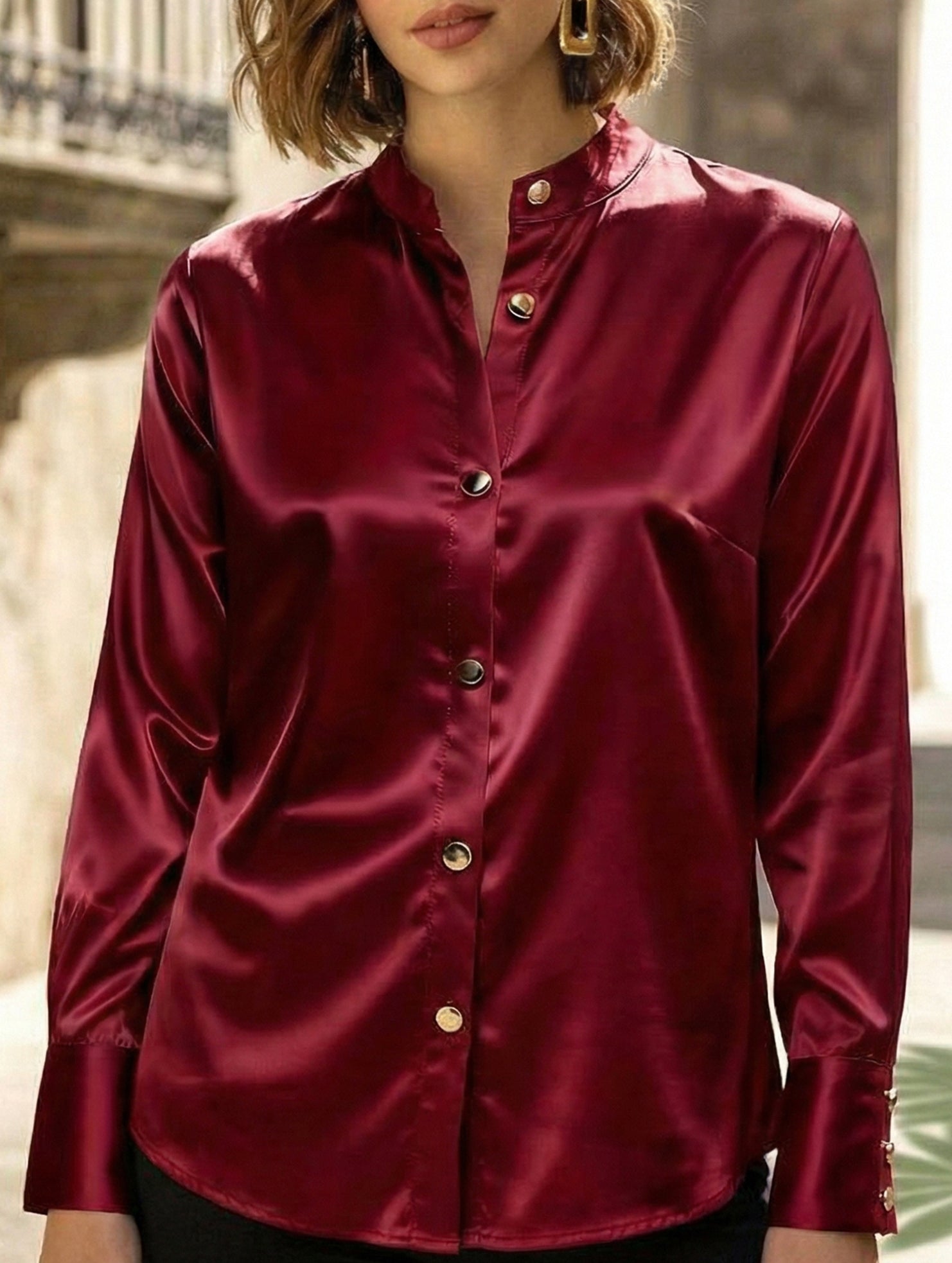 Casual stand-up collar top/shirt_CWOCAL01496