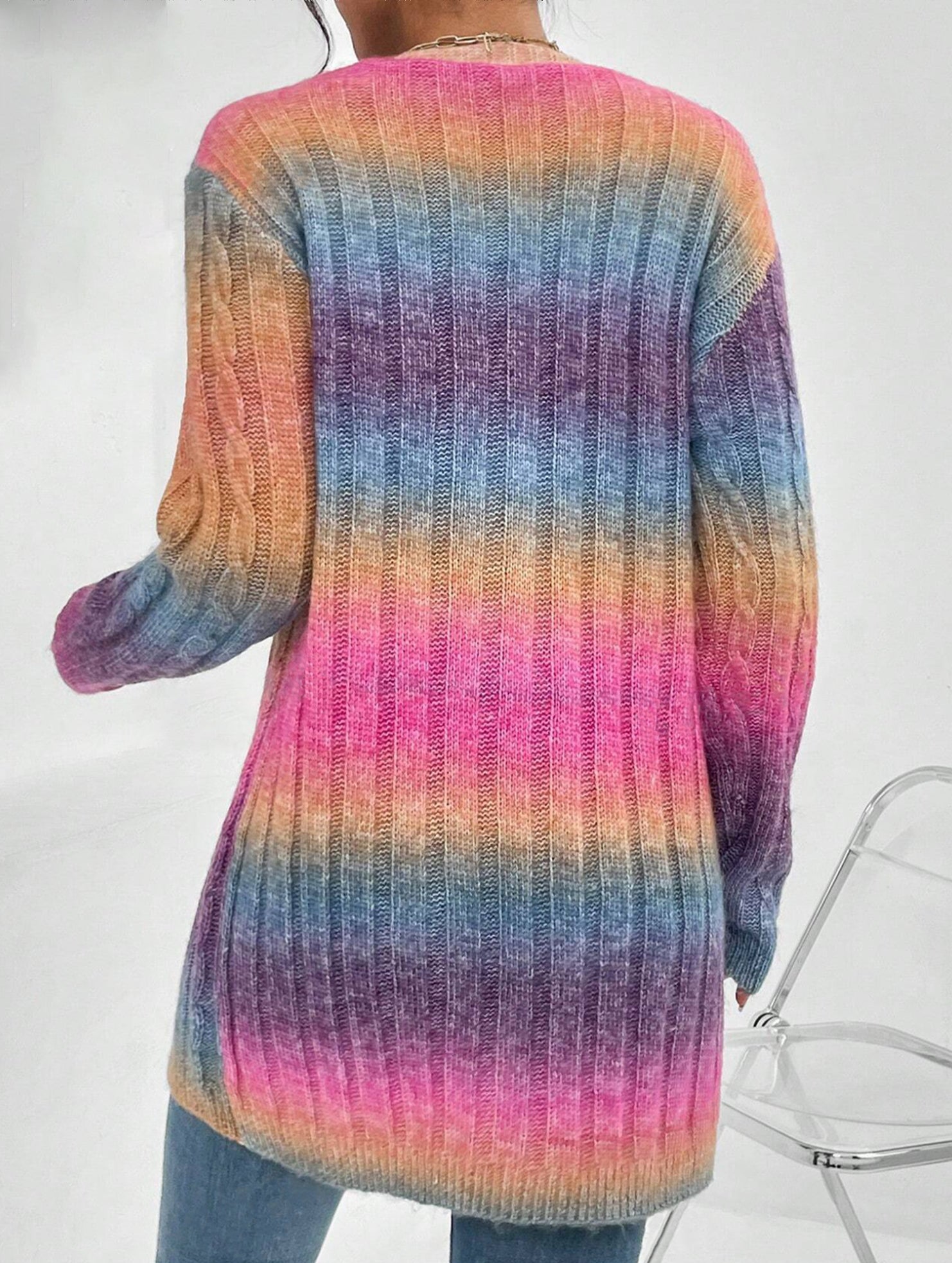Striped gradient rainbow knit cardigan