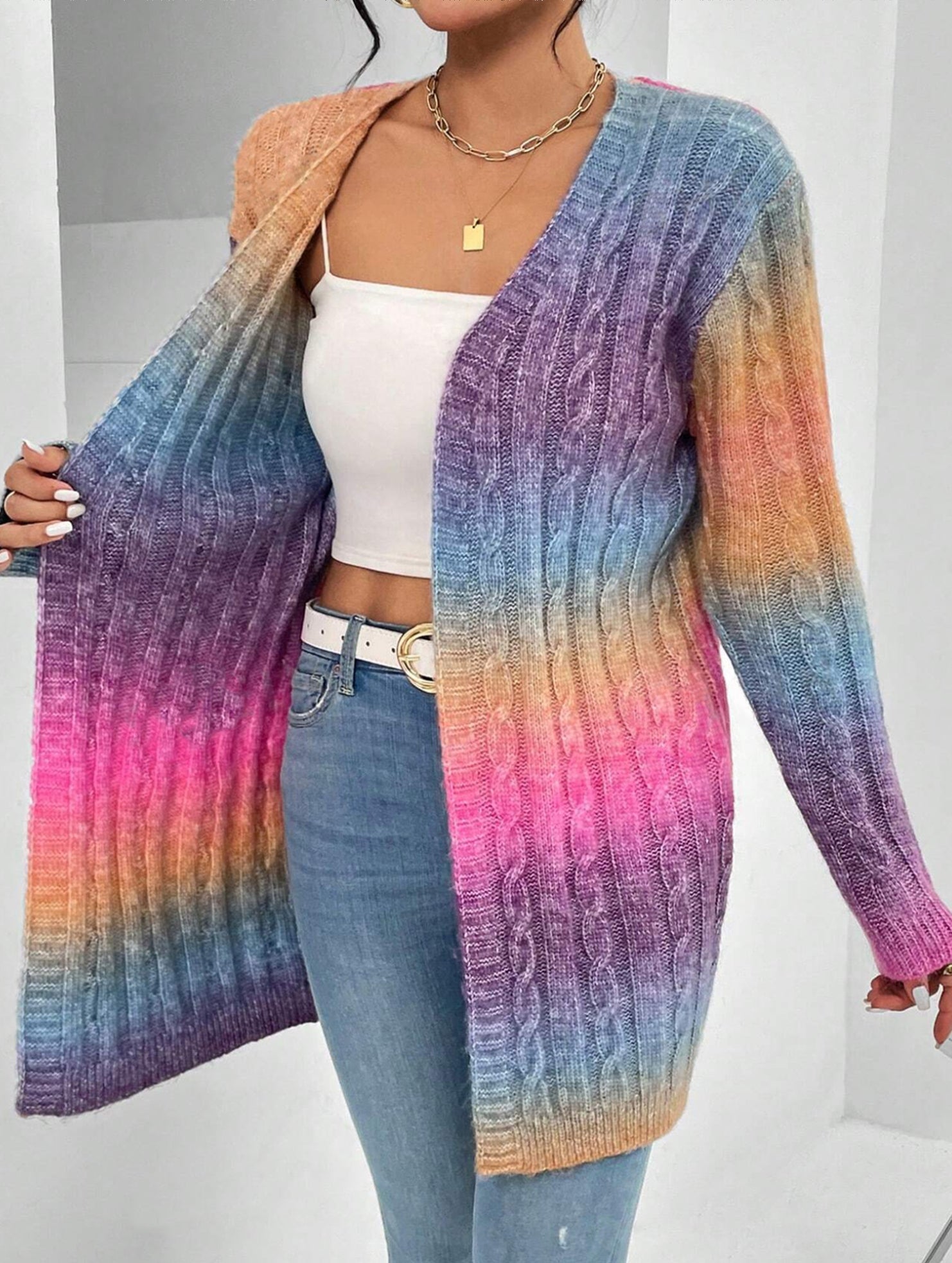 Striped gradient rainbow knit cardigan