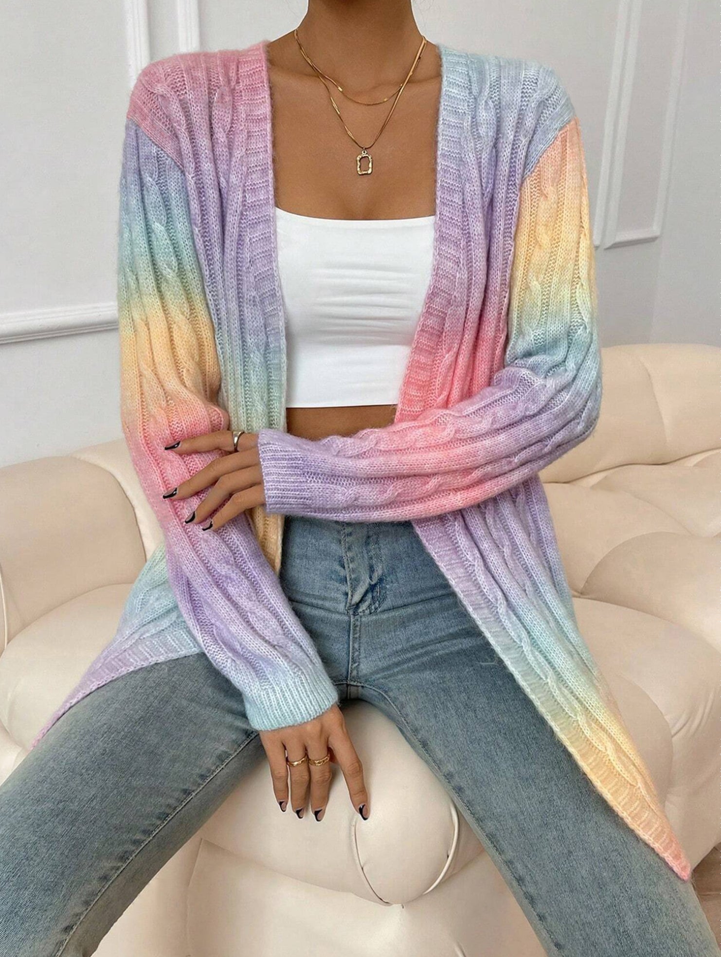 Striped gradient rainbow knit cardigan