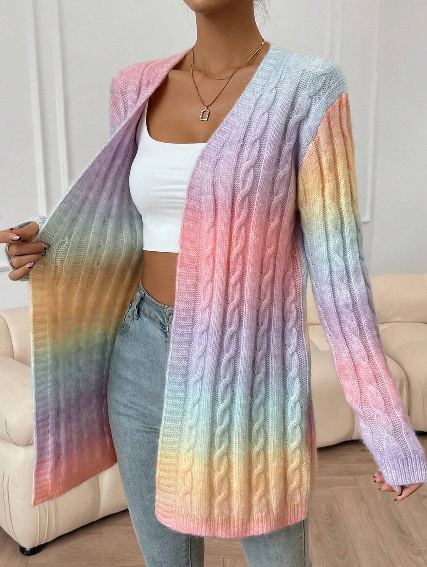 Striped gradient rainbow knit cardigan
