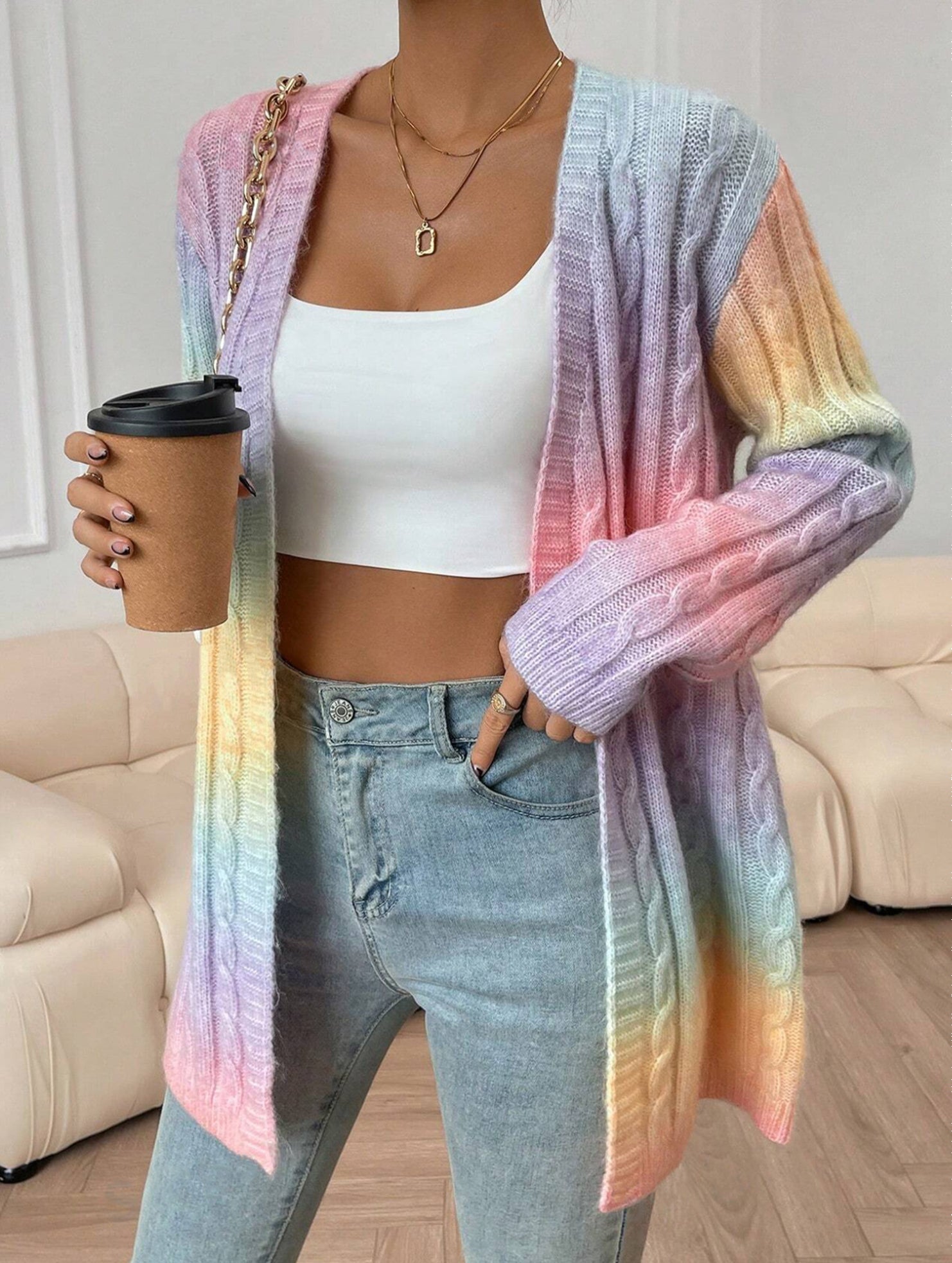 Striped gradient rainbow knit cardigan