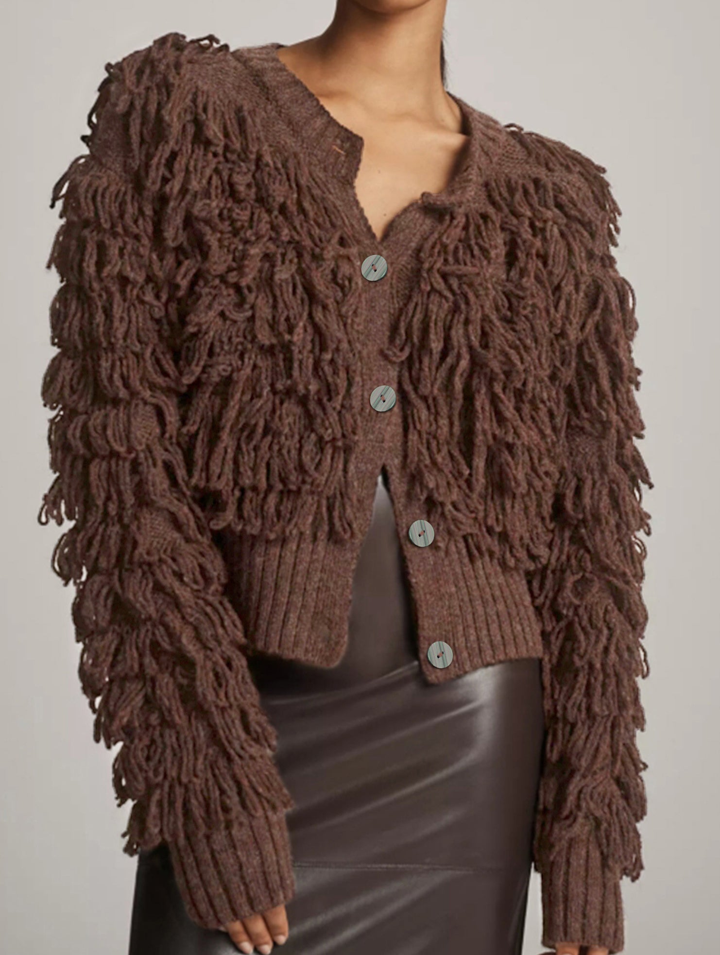 Button ring tassel sweater