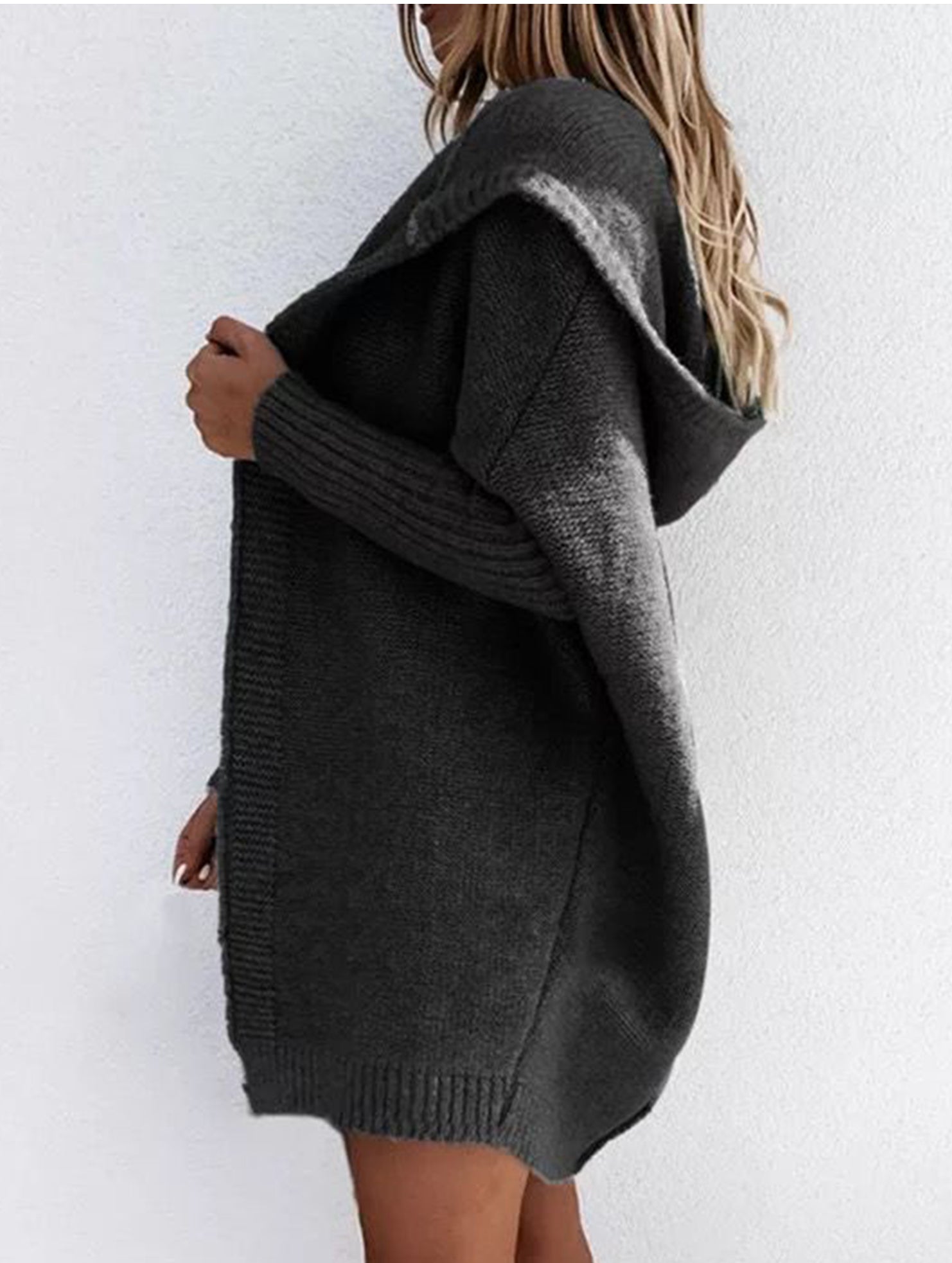Casual mid-length loose knit hoodie