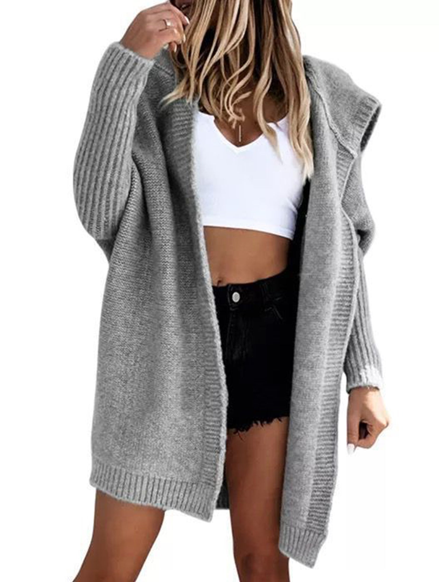 Casual mid-length loose knit hoodie