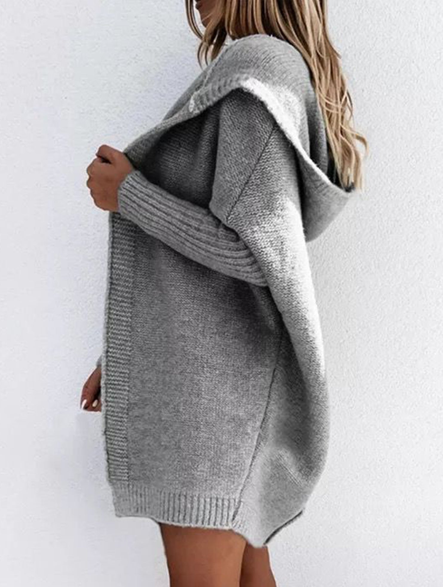 Casual mid-length loose knit hoodie
