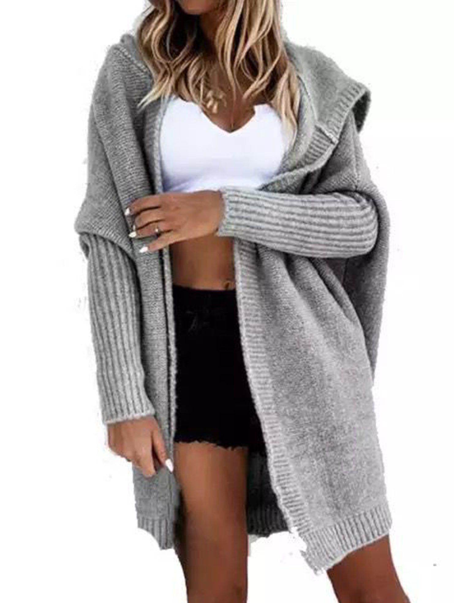 Casual mid-length loose knit hoodie