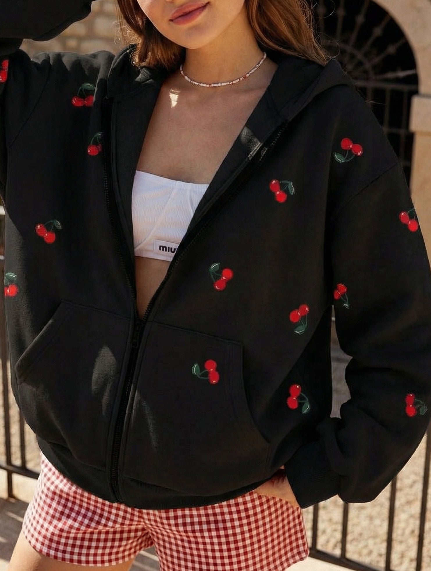 Stylish Cherry Print Hoodie