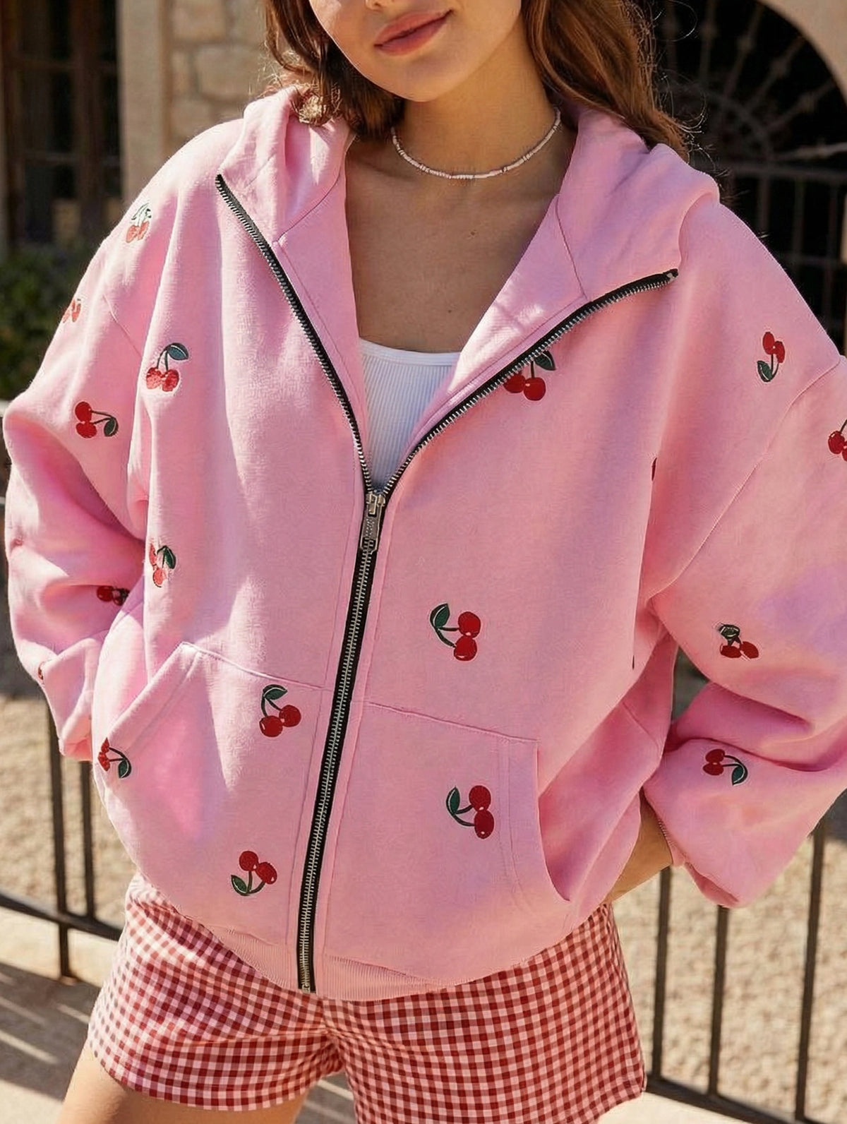 Stylish Cherry Print Hoodie