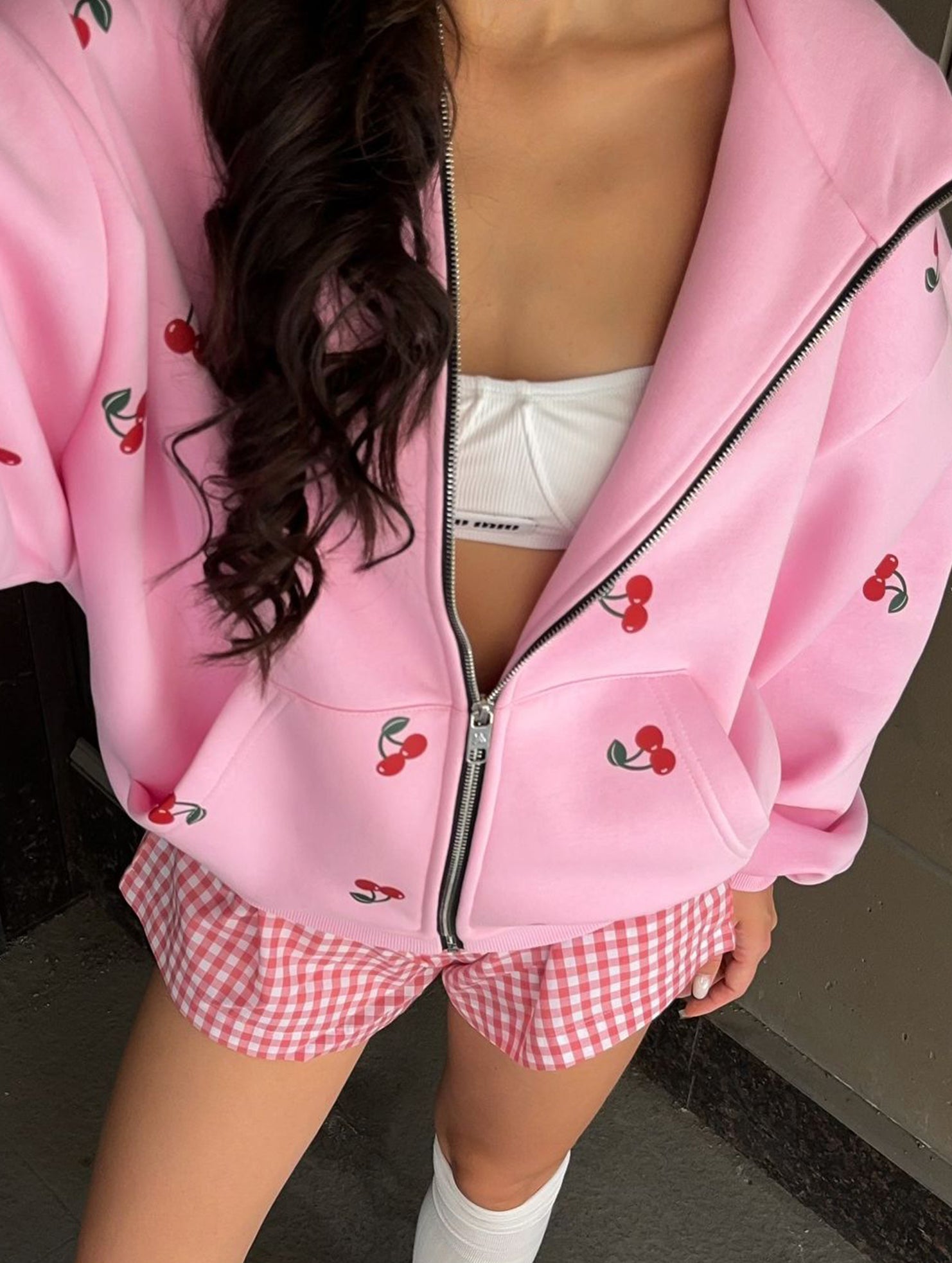 Stylish Cherry Print Hoodie