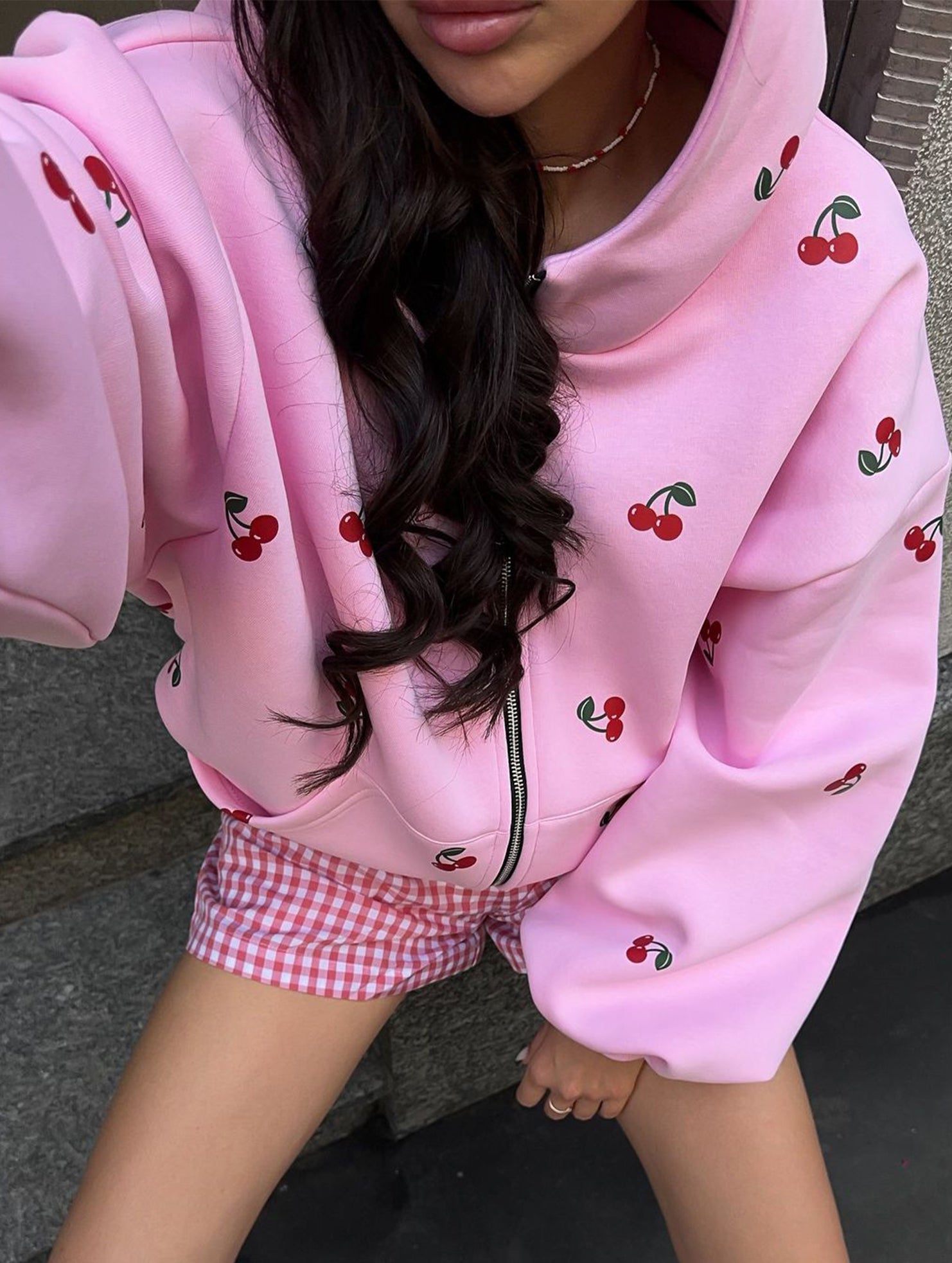 Stylish Cherry Print Hoodie
