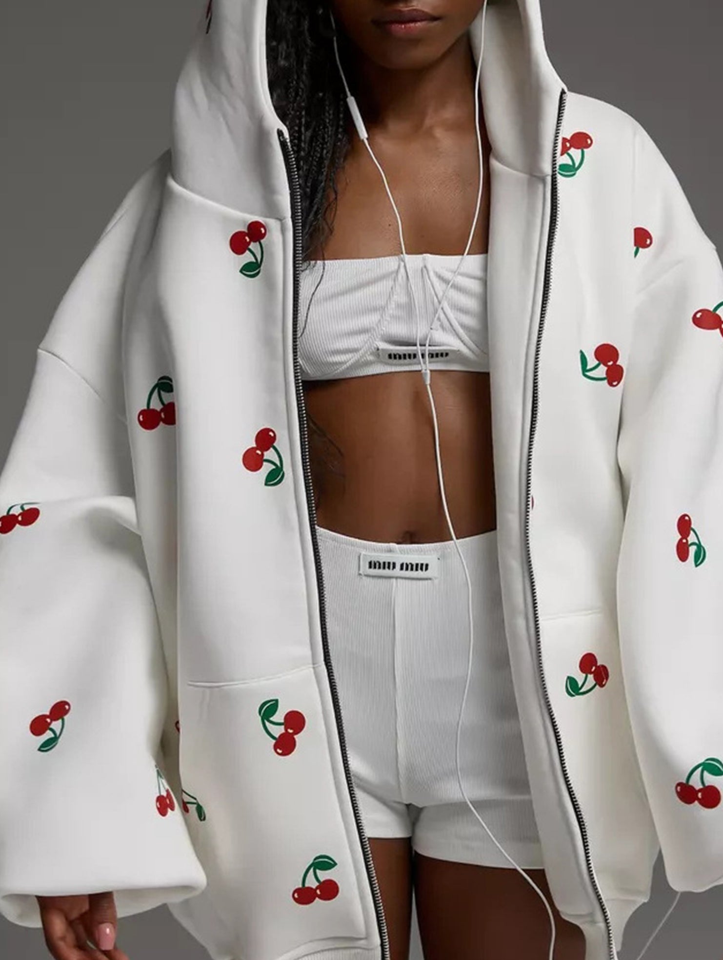 Stylish Cherry Print Hoodie