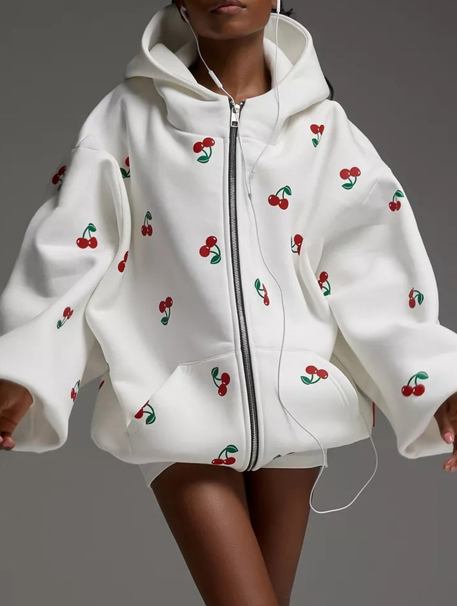 Stylish Cherry Print Hoodie
