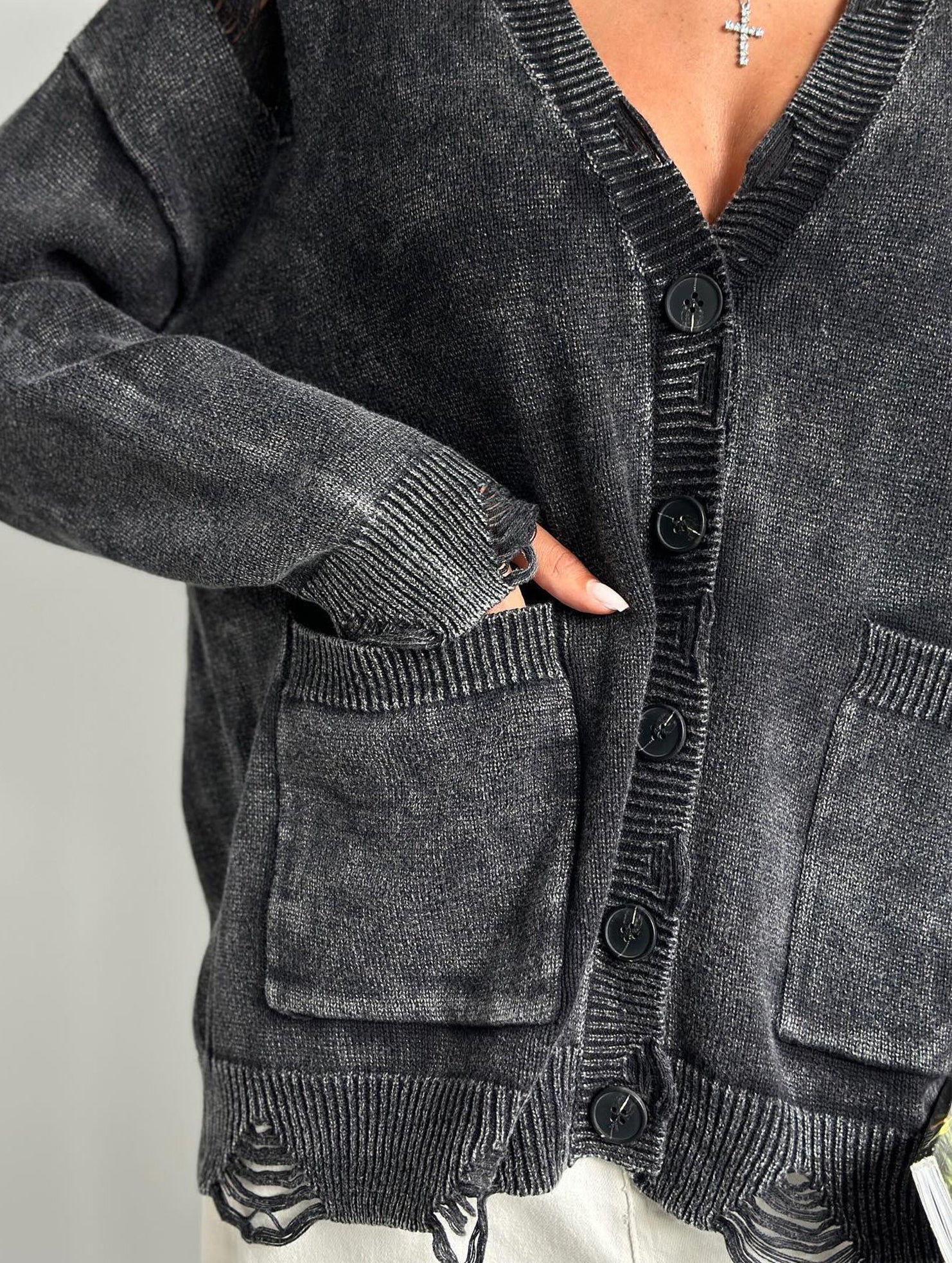 Vintage distressed washed and ripped knit cardigan