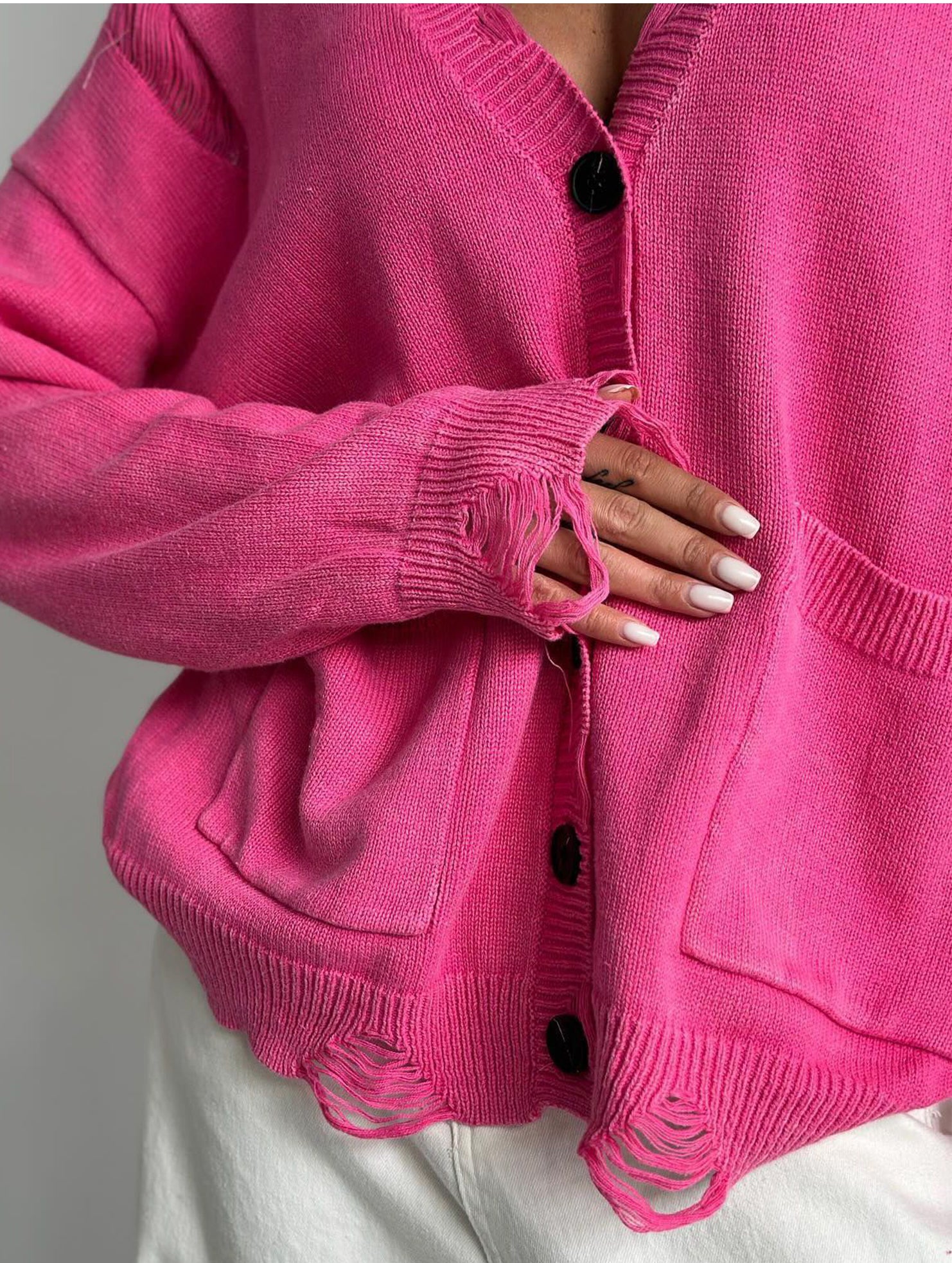 Vintage distressed washed and ripped knit cardigan