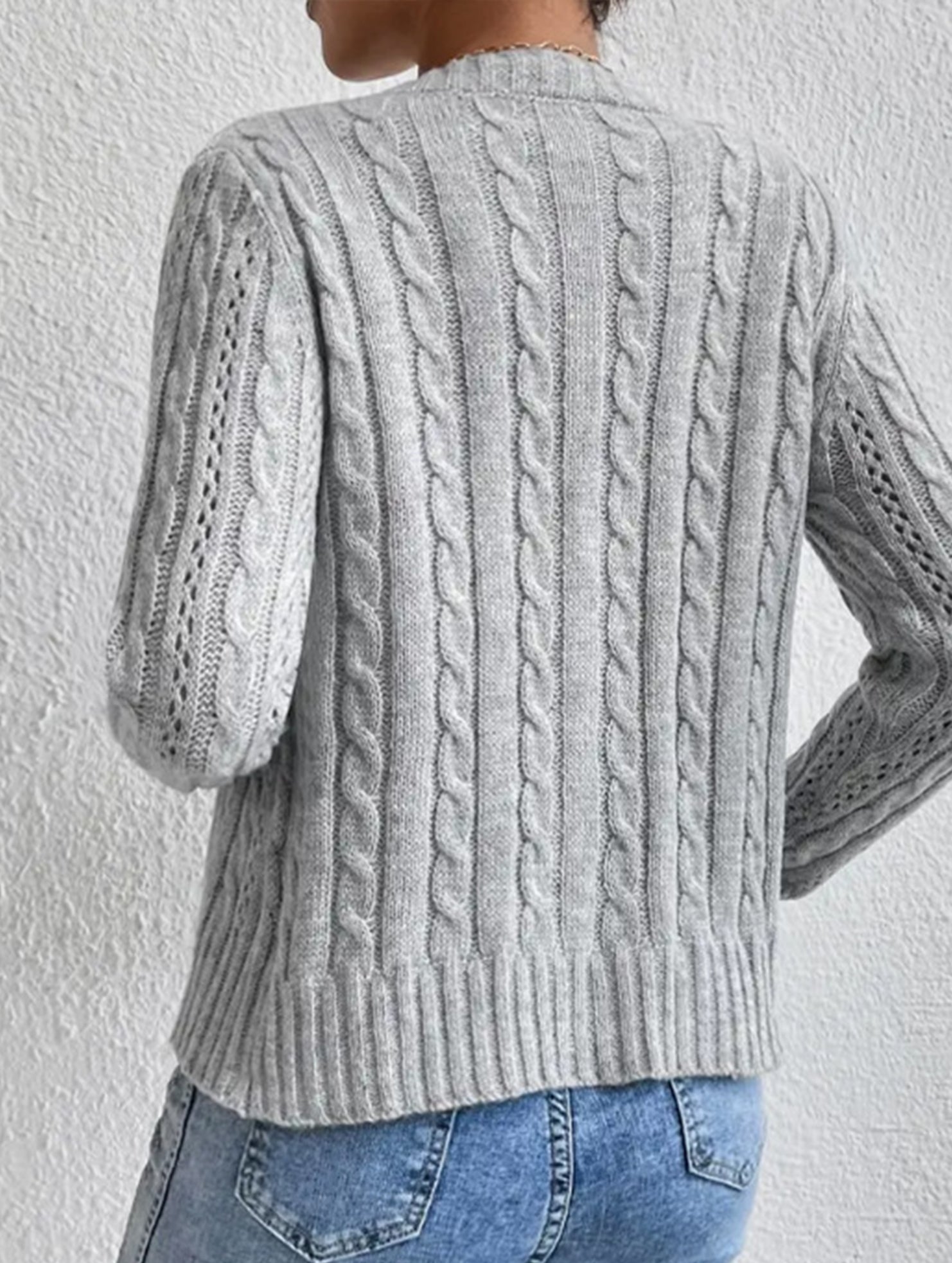 Gentle cable knit openwork cardigan