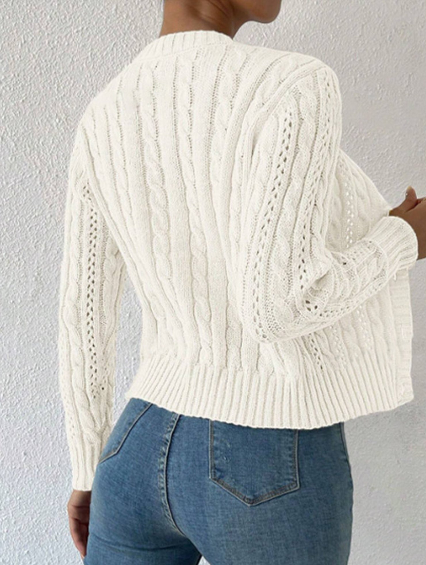Gentle cable knit openwork cardigan