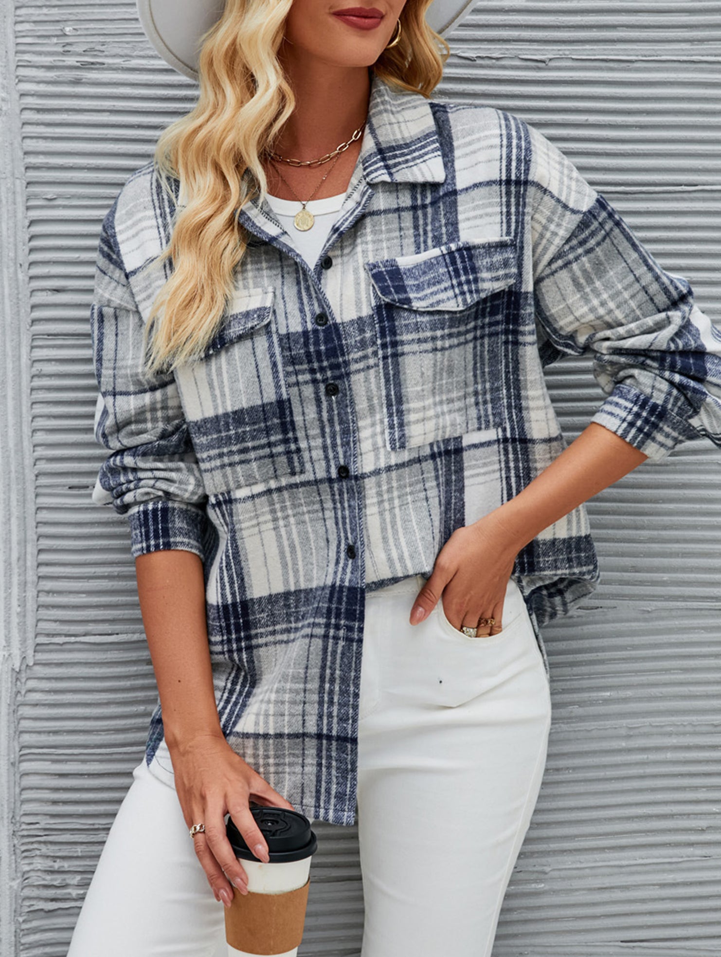 Collared button-down plaid casual woolen shirt_CWOCAL01573