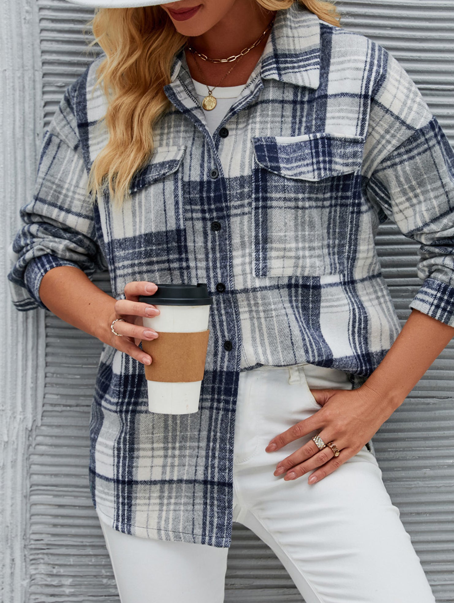 Collared button-down plaid casual woolen shirt_CWOCAL01573