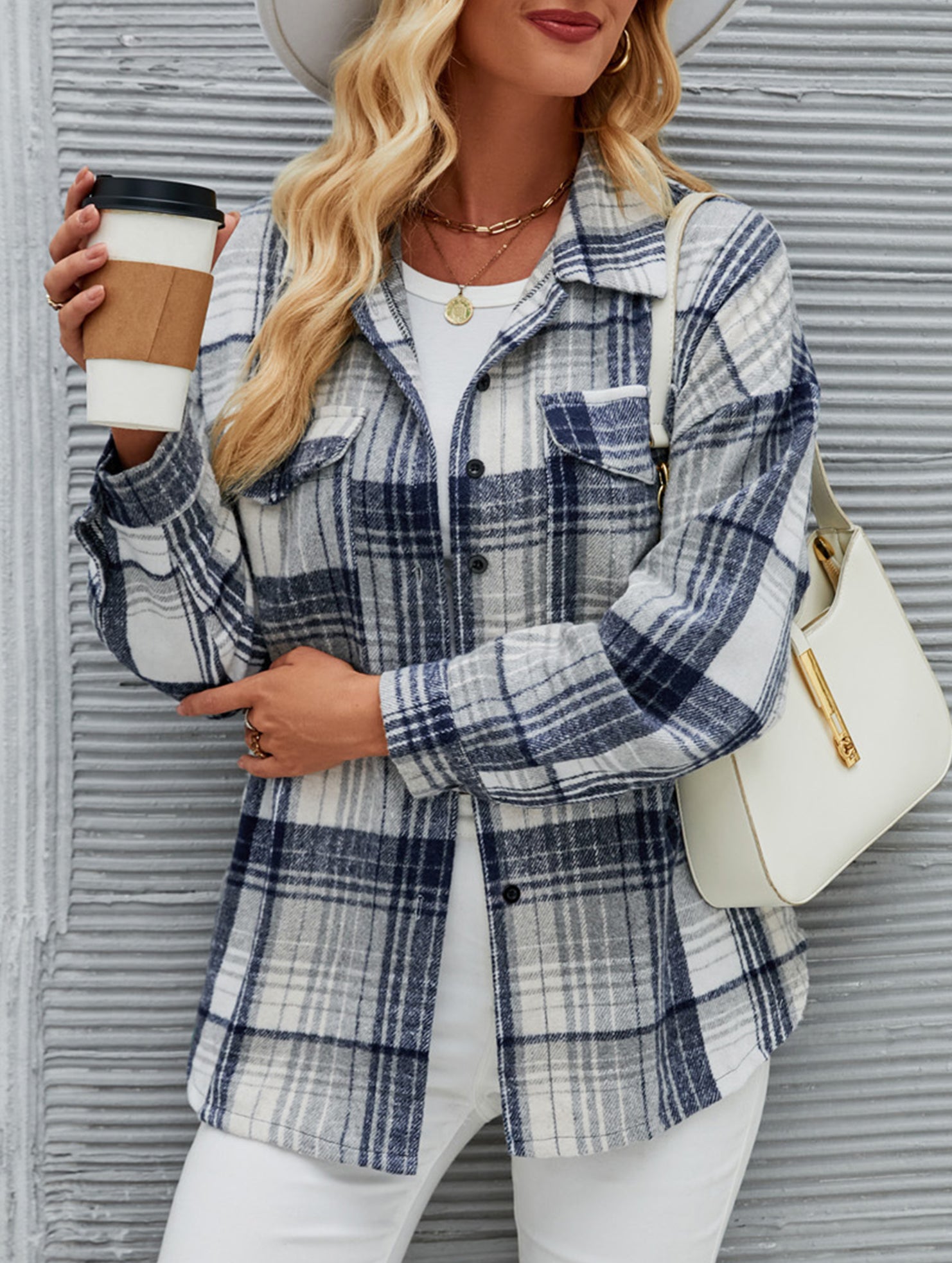 Collared button-down plaid casual woolen shirt_CWOCAL01573