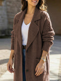 Knitted cable knit patchwork lapel long coat