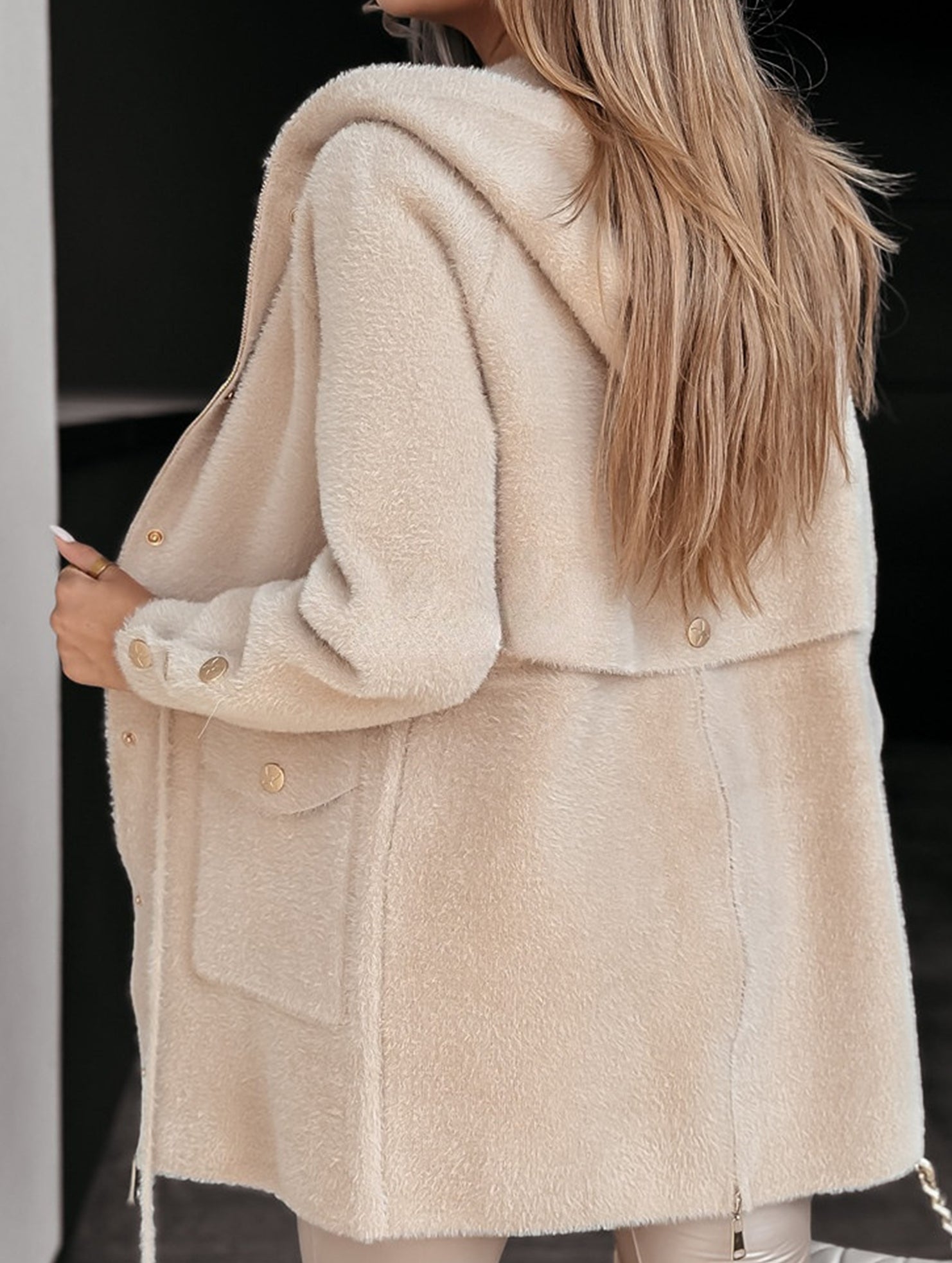 Drawstring belt with metal buckle hooded jacket_CWOCAL01575