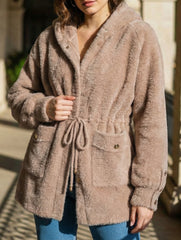 Drawstring belt with metal buckle hooded jacket_CWOCAL01575