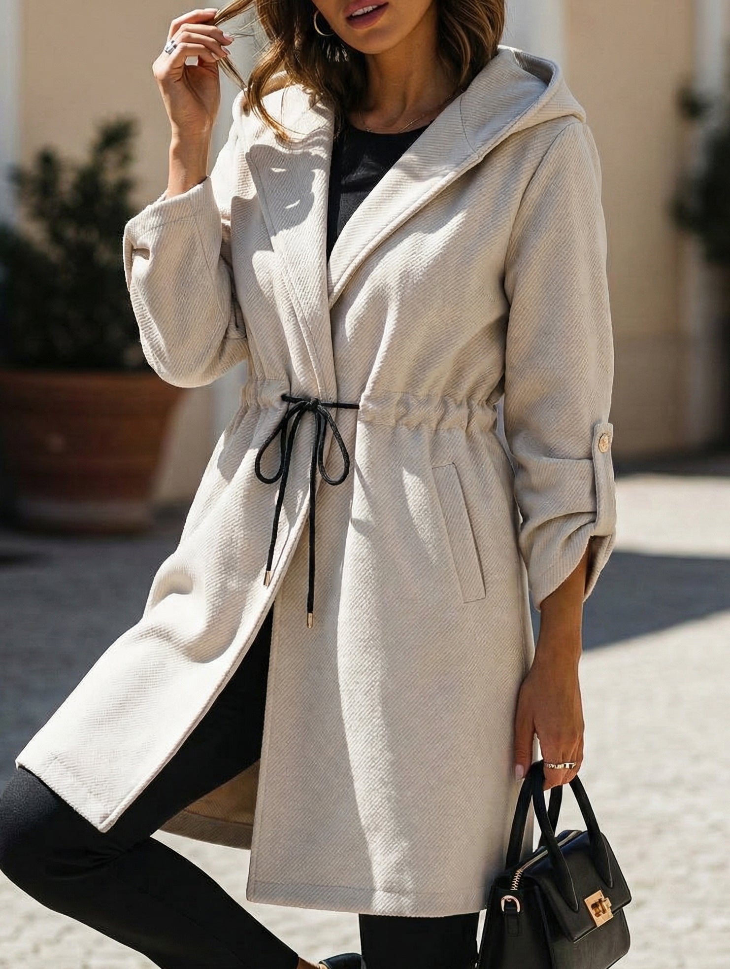 Stylish lace-up hooded collared jacket_CWOCAL01577